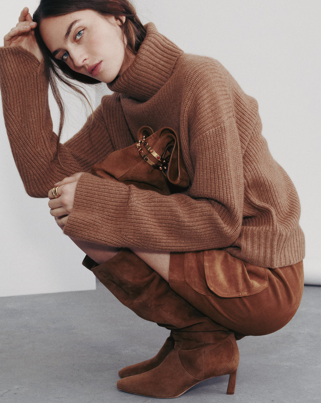 Veronica Beard Matilda Cashmere Turtleneck Sweater - Dark Acorn Melange