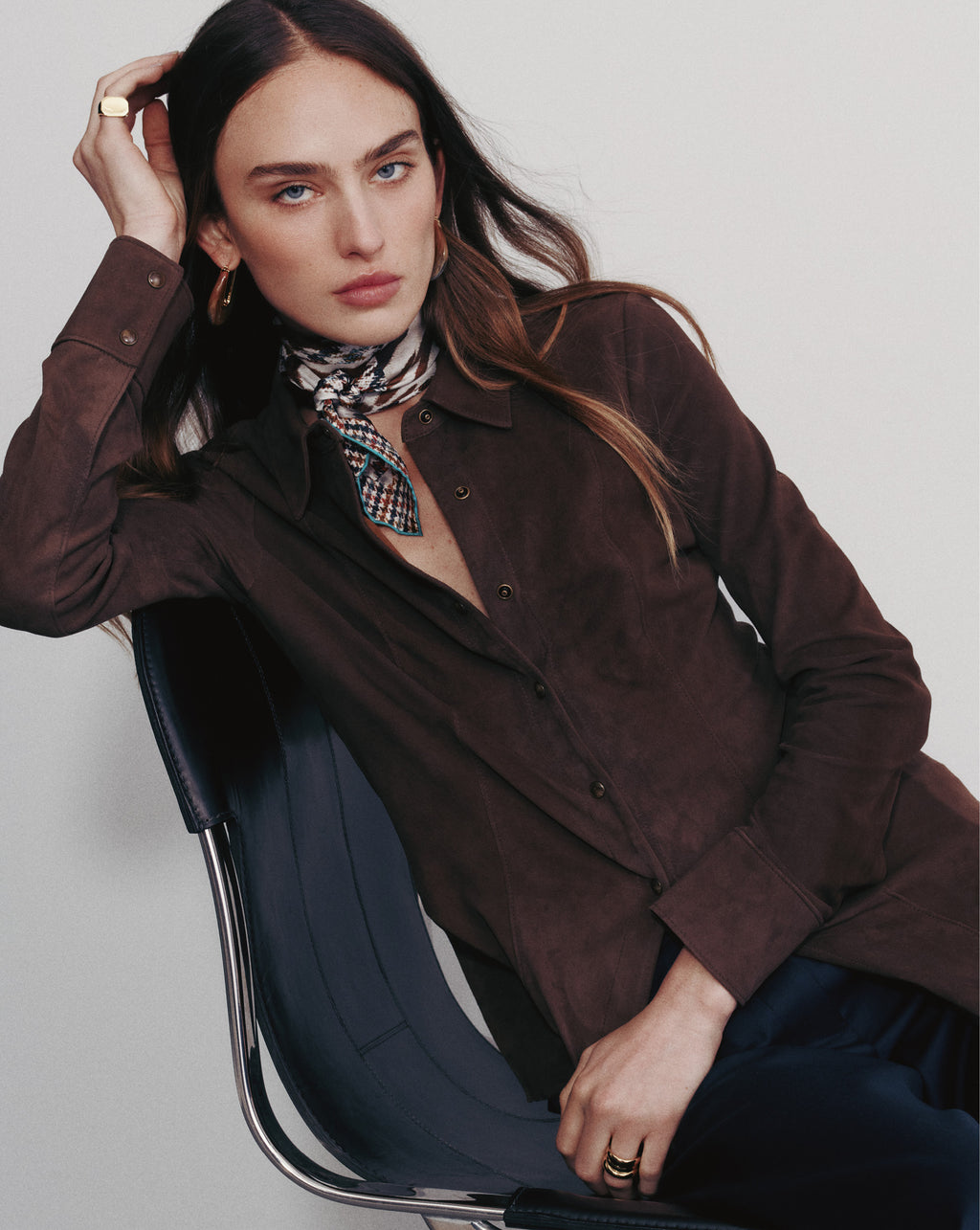 Veronica Beard Wittaker Suede Button-Down Shirt - Mocha
