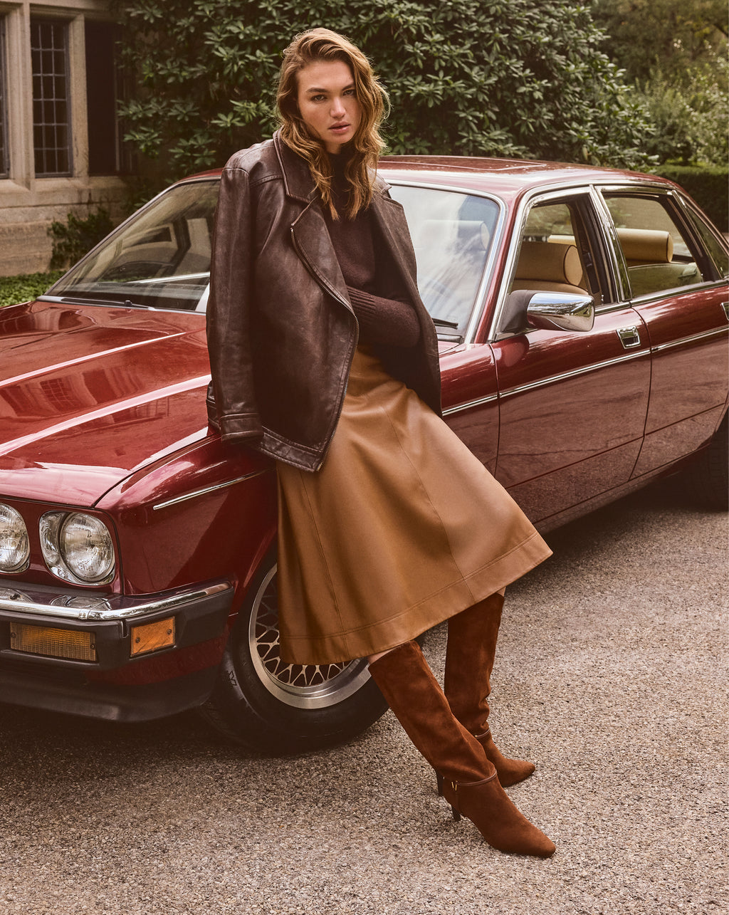 Veronica Beard Kenzie Mid-Heel Tall Boot - Cedar