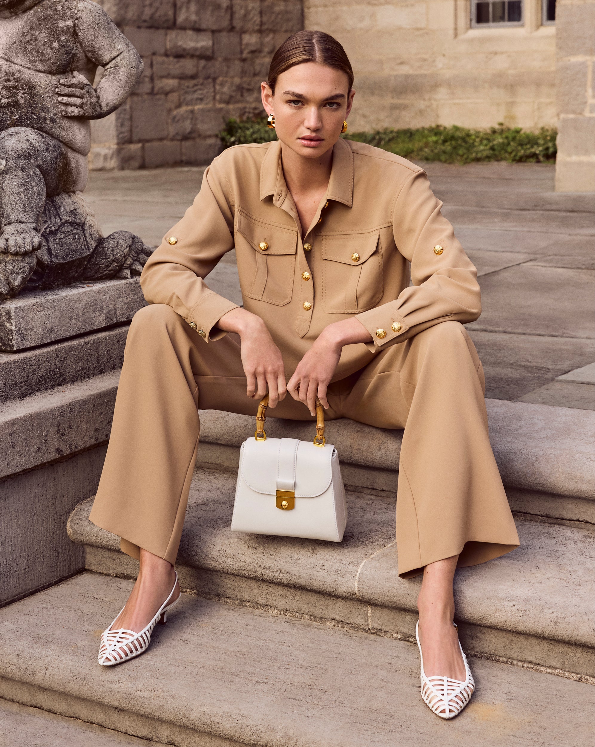 Avenue Bamboo-Handle Bag in Off-White | Veronica Beard