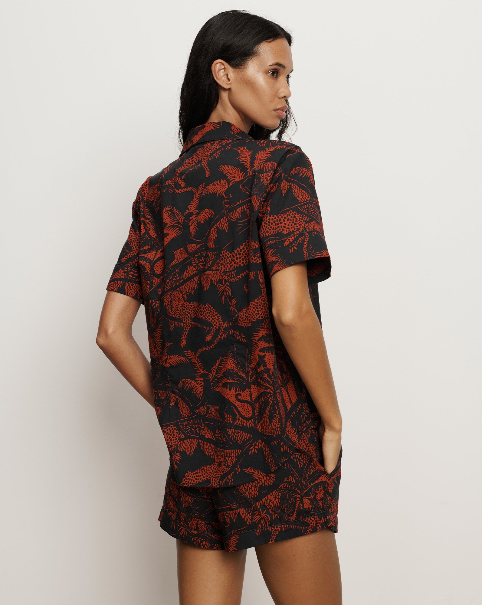 Veronica Beard Short-Sleeve Cotton Pajama Set - Black/Red