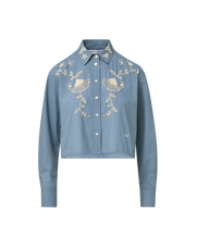 Veronica Beard Blue cotton embroidered cropped shirt