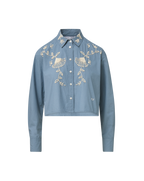 Veronica Beard Blue cotton embroidered cropped shirt