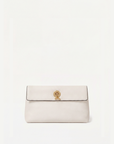 Veronica Beard White leather clutch with gold clasp.