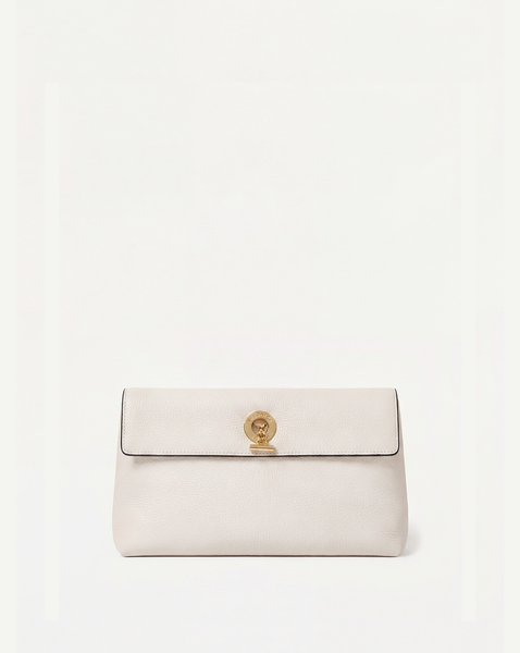 Anchor Clutch in Off White Pebbled Leather | Veronica Beard