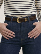 Veronica Beard Arch Suede Whipstitch Belt - Espresso