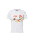 Veronica Beard White short-sleeve t-shirt with beach scene graphic.