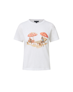 Veronica Beard White short-sleeve t-shirt with beach scene graphic.