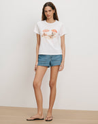 Veronica Beard White short-sleeve t-shirt with beach scene graphic.