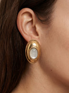 Veronica Beard Gold oval earrings with a white mother-of-pearl center.