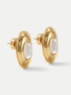 Veronica Beard Gold stud earrings with oval moonstone cabochons