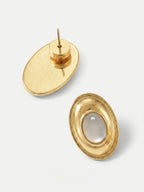 Veronica Beard Gold oval stud earrings with mother-of-pearl inlay.