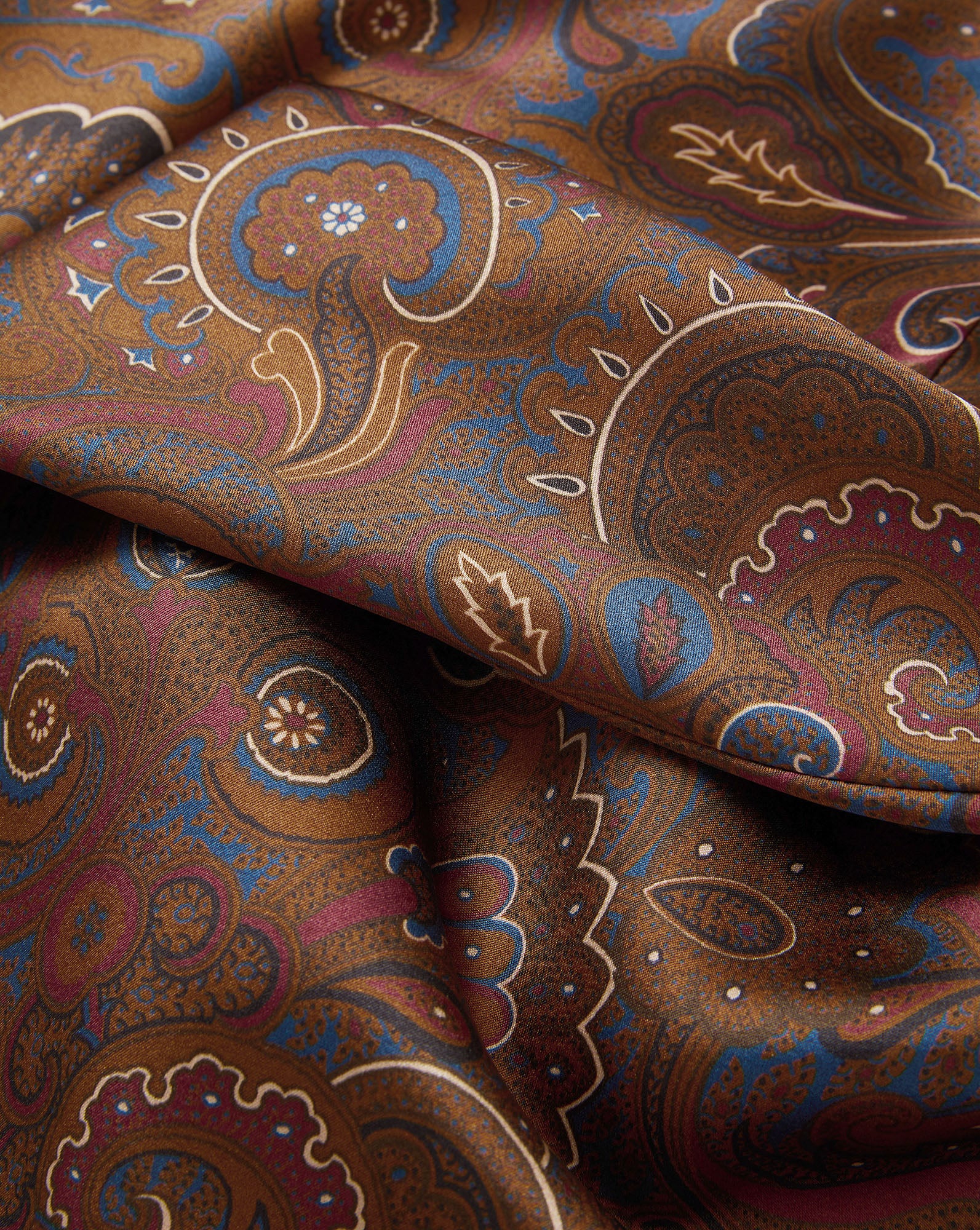 Clover Stretch-Silk Midi Skirt in Brown Paisley Walnut Multi