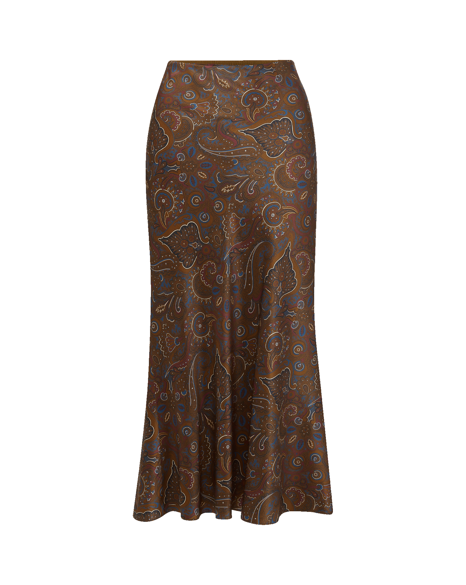 Clover Stretch-Silk Midi Skirt in Brown Paisley Walnut Multi