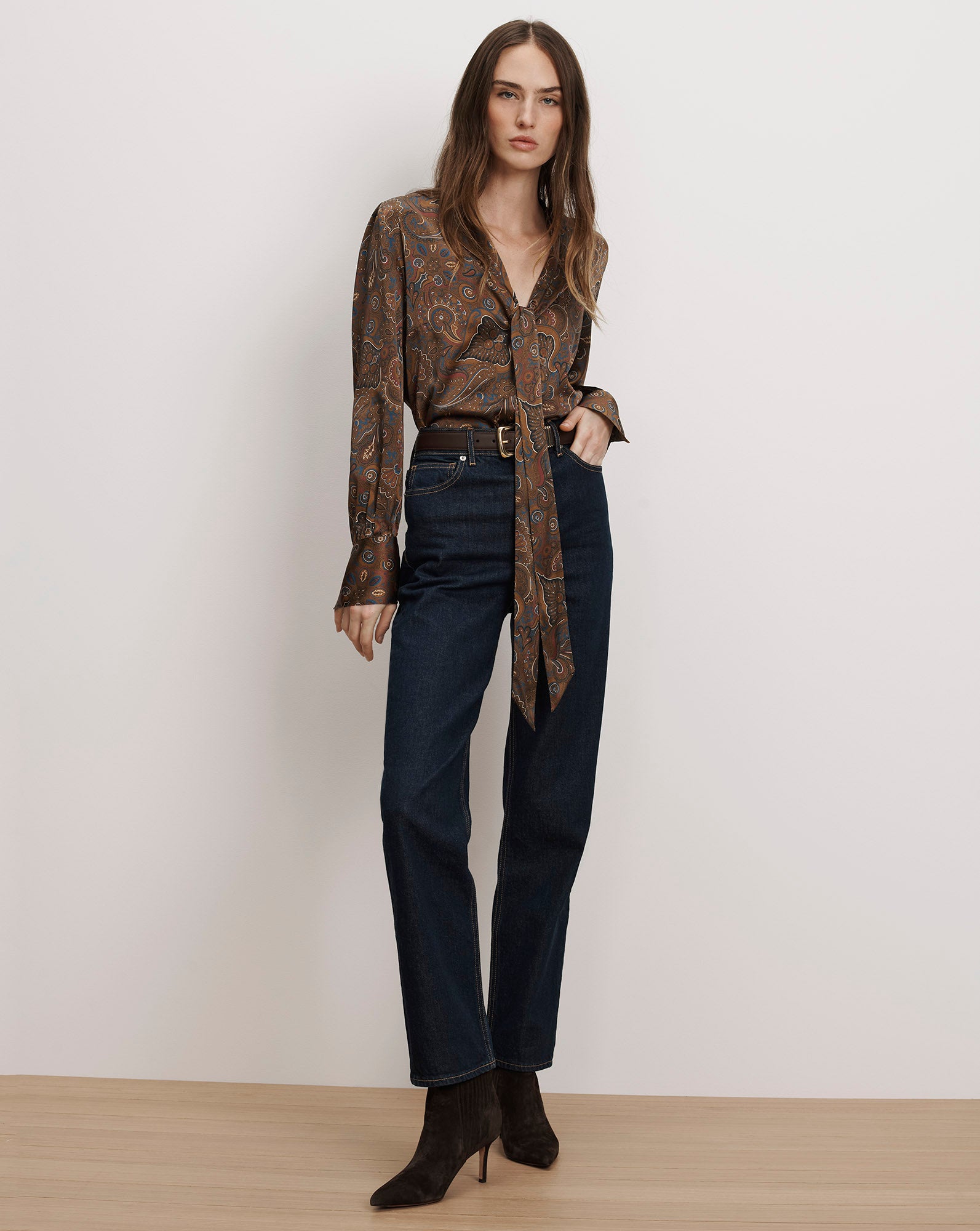 Francine Tie-Neck Blouse in Brown Paisley Walnut Multi | Veronica