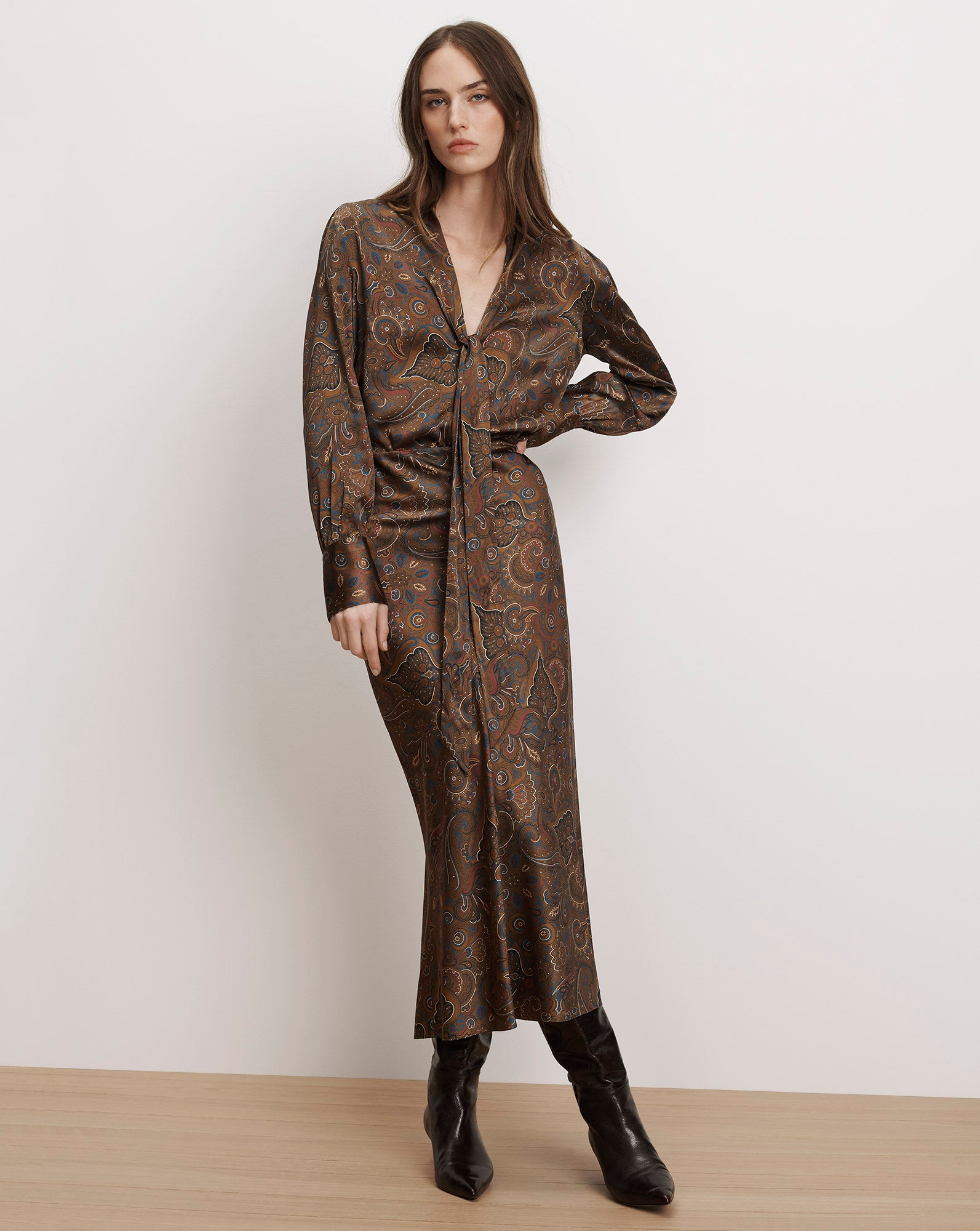 Veronica Beard Francine Tie-Neck Blouse | Walnut Multi | Size 4 Veronica Beard Francine Tie-Neck Blouse | Walnut Multi | Size 4