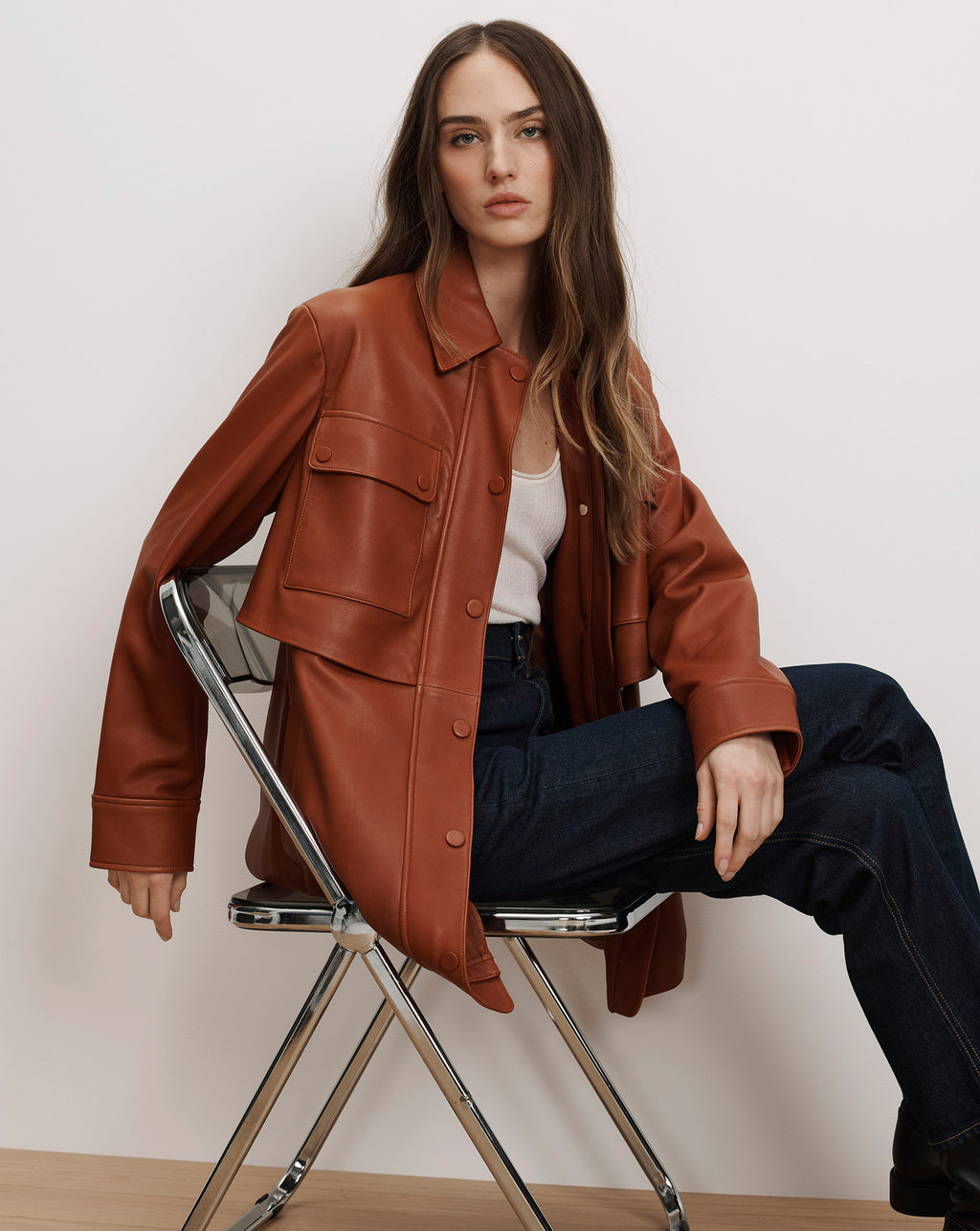 Veronica Beard Liora Leather Utility Dickey Coat - Red Oak
