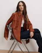 Veronica Beard Liora Leather Utility Dickey Coat - Red Oak
