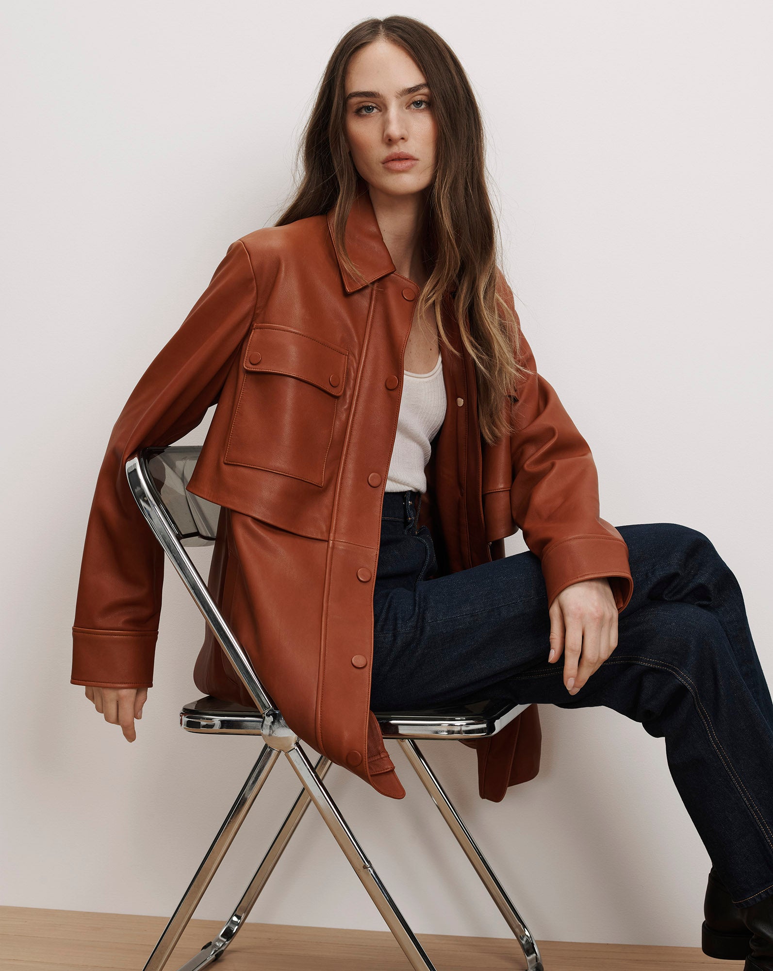 Veronica Beard Liora Leather Utility Dickey Coat - Red Oak