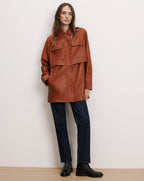 Veronica Beard Liora Leather Utility Dickey Coat - Red Oak