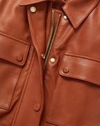 Veronica Beard Liora Leather Utility Dickey Coat - Red Oak