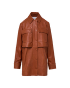 Veronica Beard Liora Leather Utility Dickey Coat Red Oak