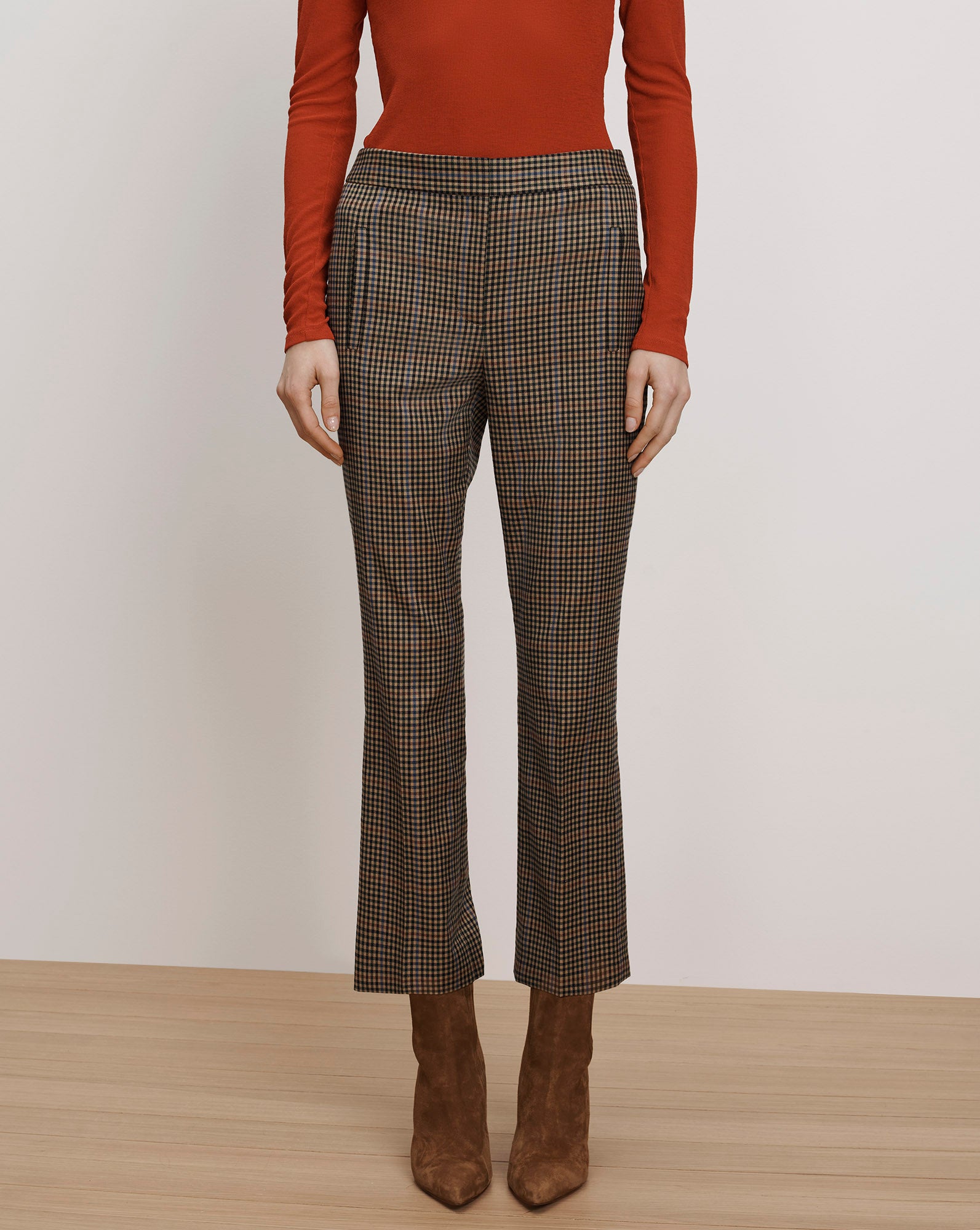 Arte Kick-Flare Pant in Brown Houndstooth Russet Multi | Veronica