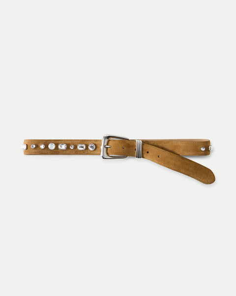 Arch Suede Crystal Embellished Belt in Brown Suede Acorn  display picture 2
