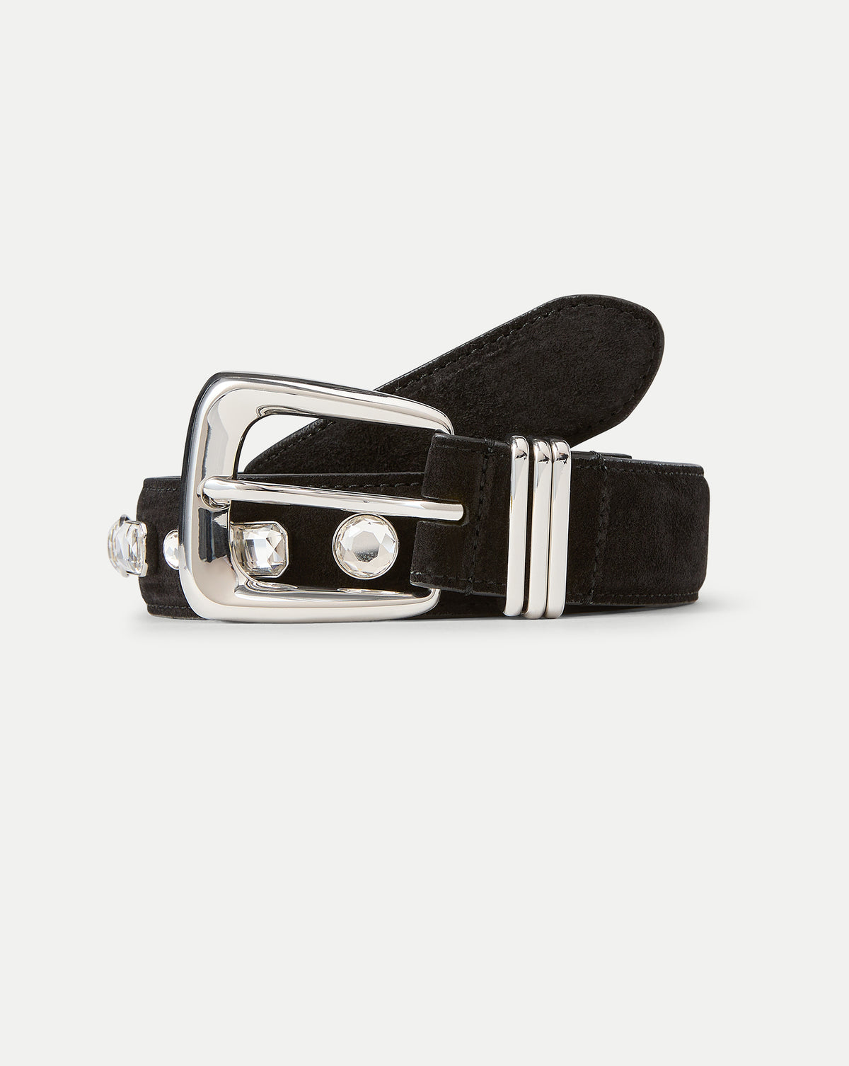 Arch Suede Crystal Embellished Belt in Black Seude 