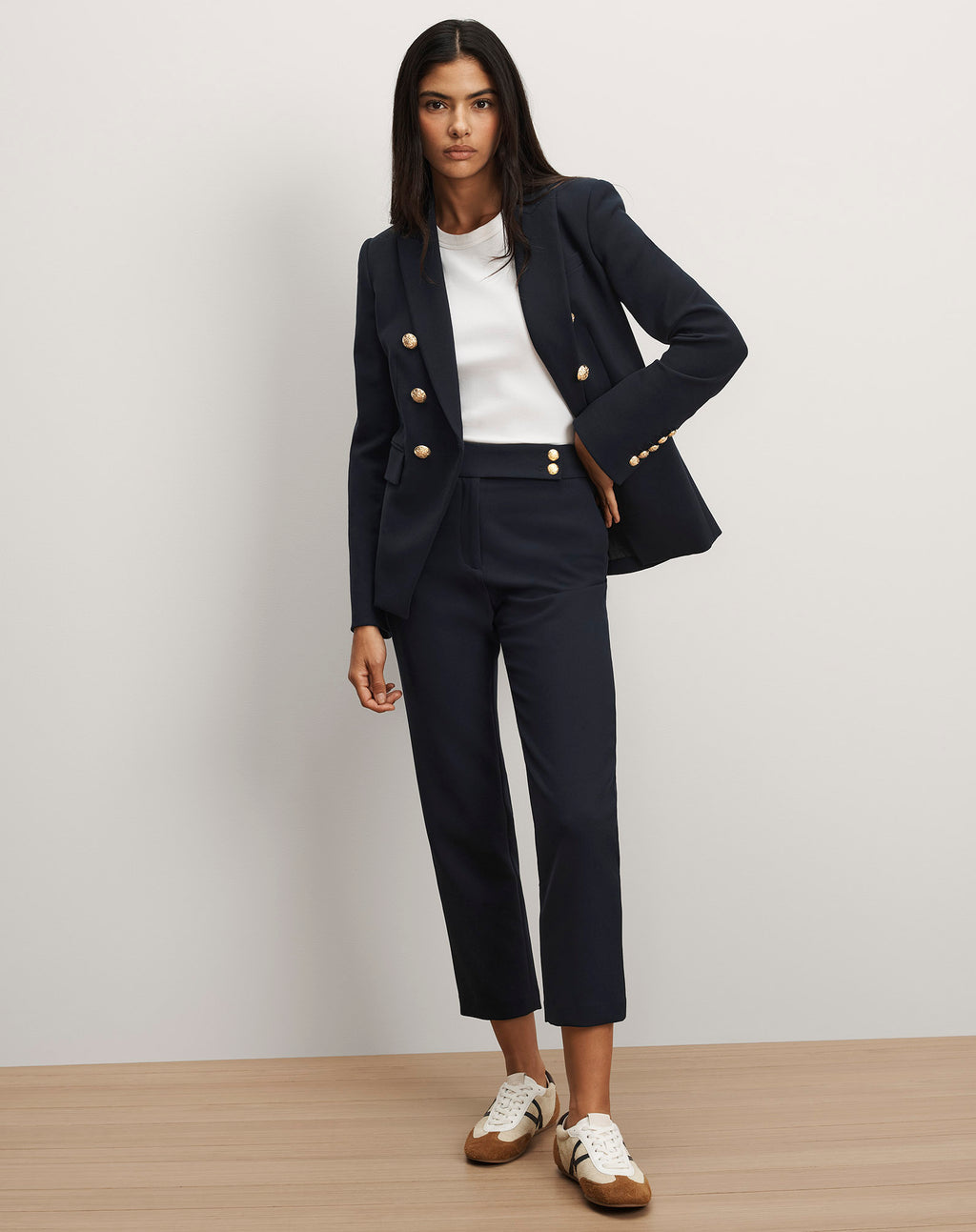 Veronica Beard Renzo Crest Button Pant - Navy/Gold