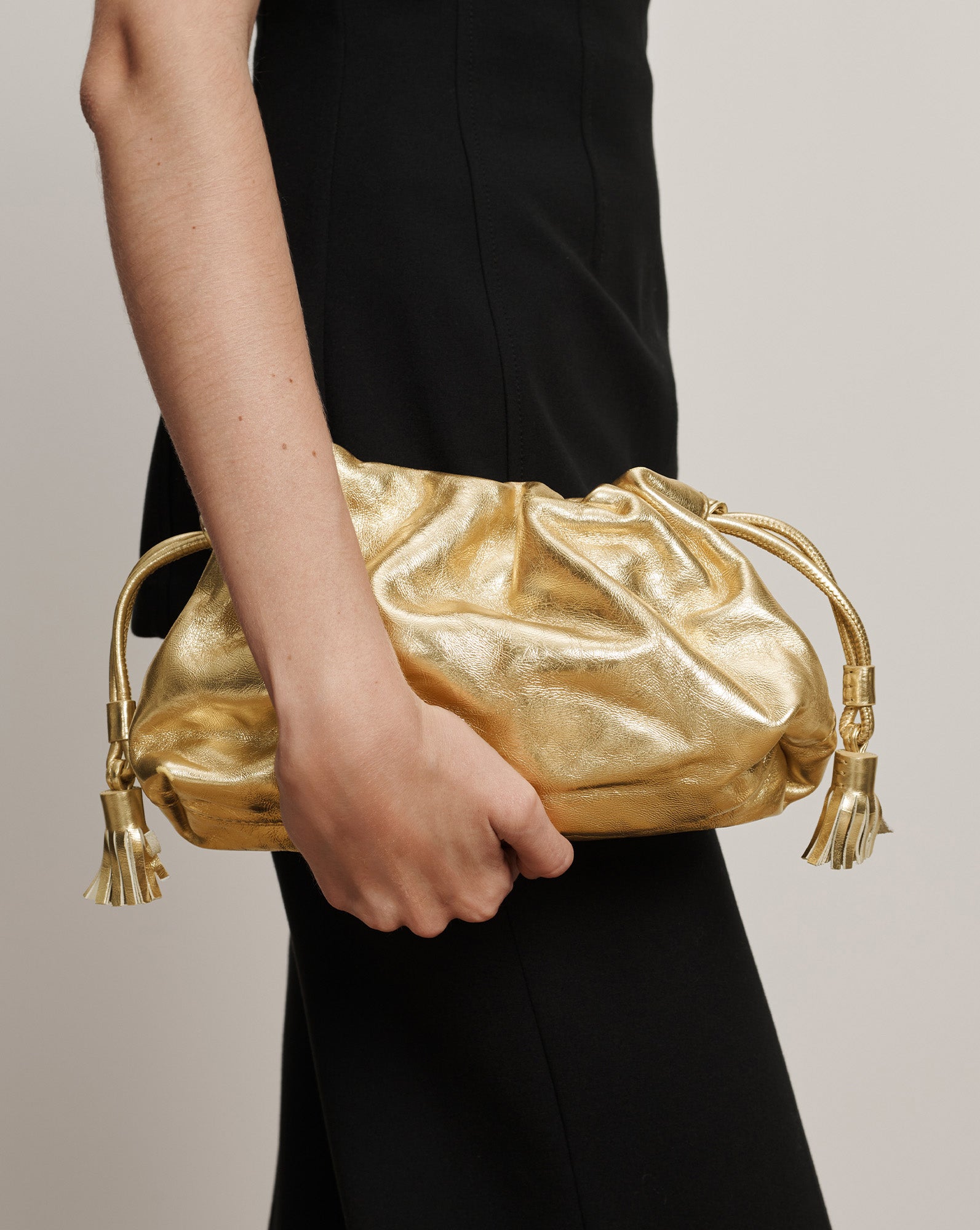 Small Metallic Veronica Beard Stash Bag in Antique Gold | Veronica