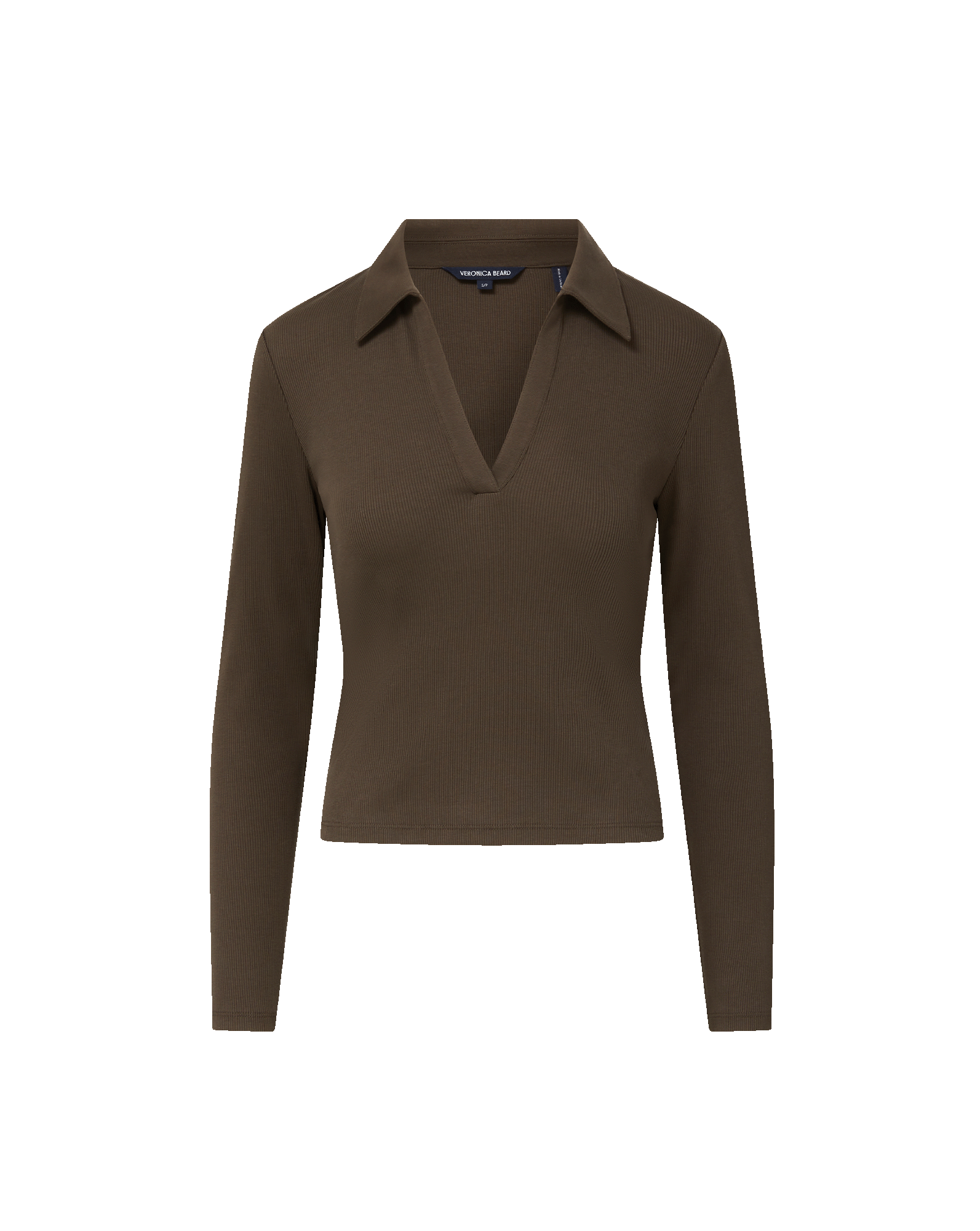 Kearney Long-Sleeve Polo in Brown Dark Umber | Veronica Beard