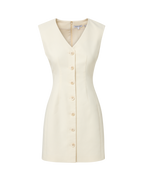 Veronica Beard Cream sleeveless mini dress with button front.