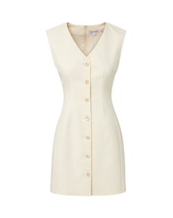 Veronica Beard Cream sleeveless mini dress with button front.