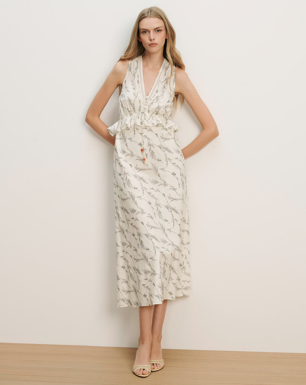 Veronica Beard Dominick Floral Midi Dress - Dove White Multi