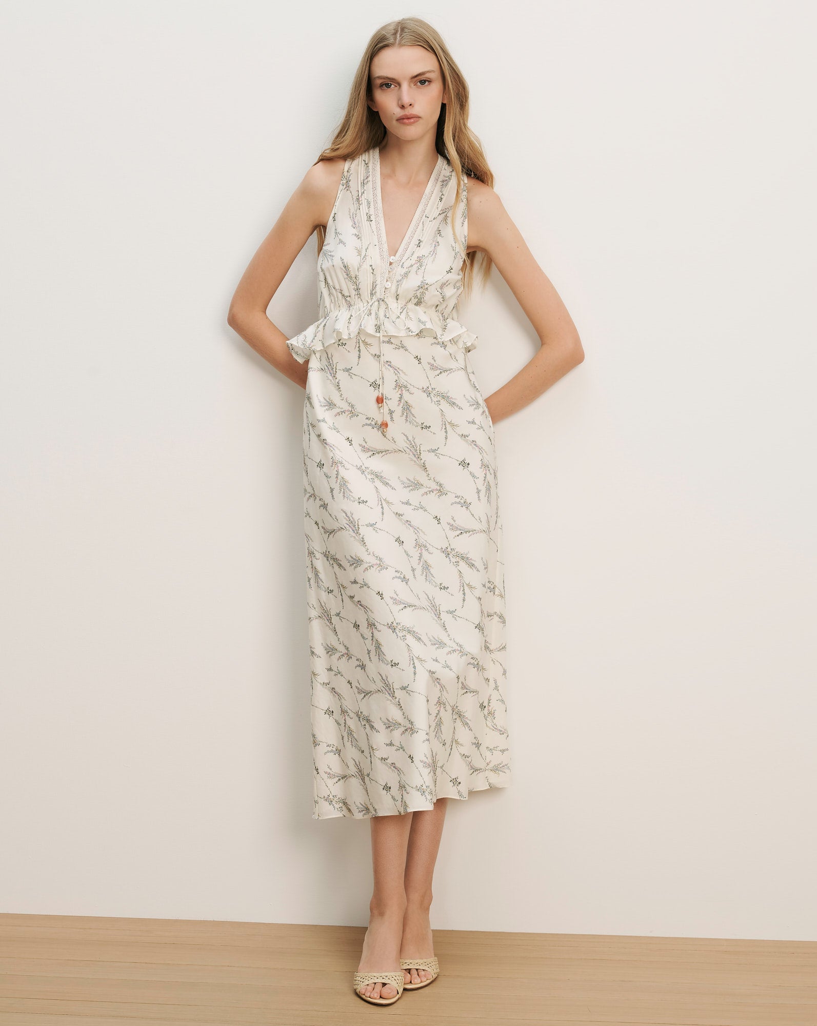 Veronica Beard Dominick Floral Midi Dress - Dove White Multi