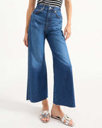 Veronica Beard Taylor Cropped Wide-Leg Jean - Bright Blue