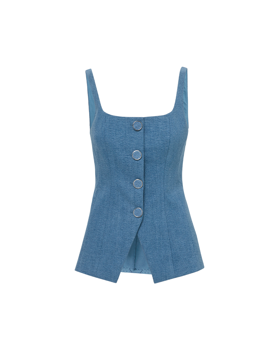 Veronica Beard Liana Button-Up Vest - Sea Glare