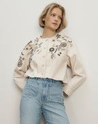 Veronica Beard Emeren Embroidered Jacket - Ecru