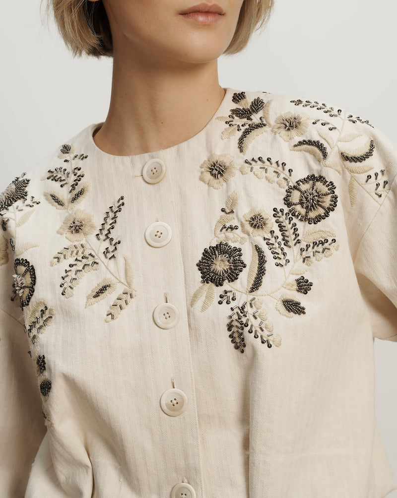 Veronica Beard Emeren Embroidered Jacket - Ecru