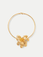 Veronica Beard Gold choker necklace with a large, textured floral
