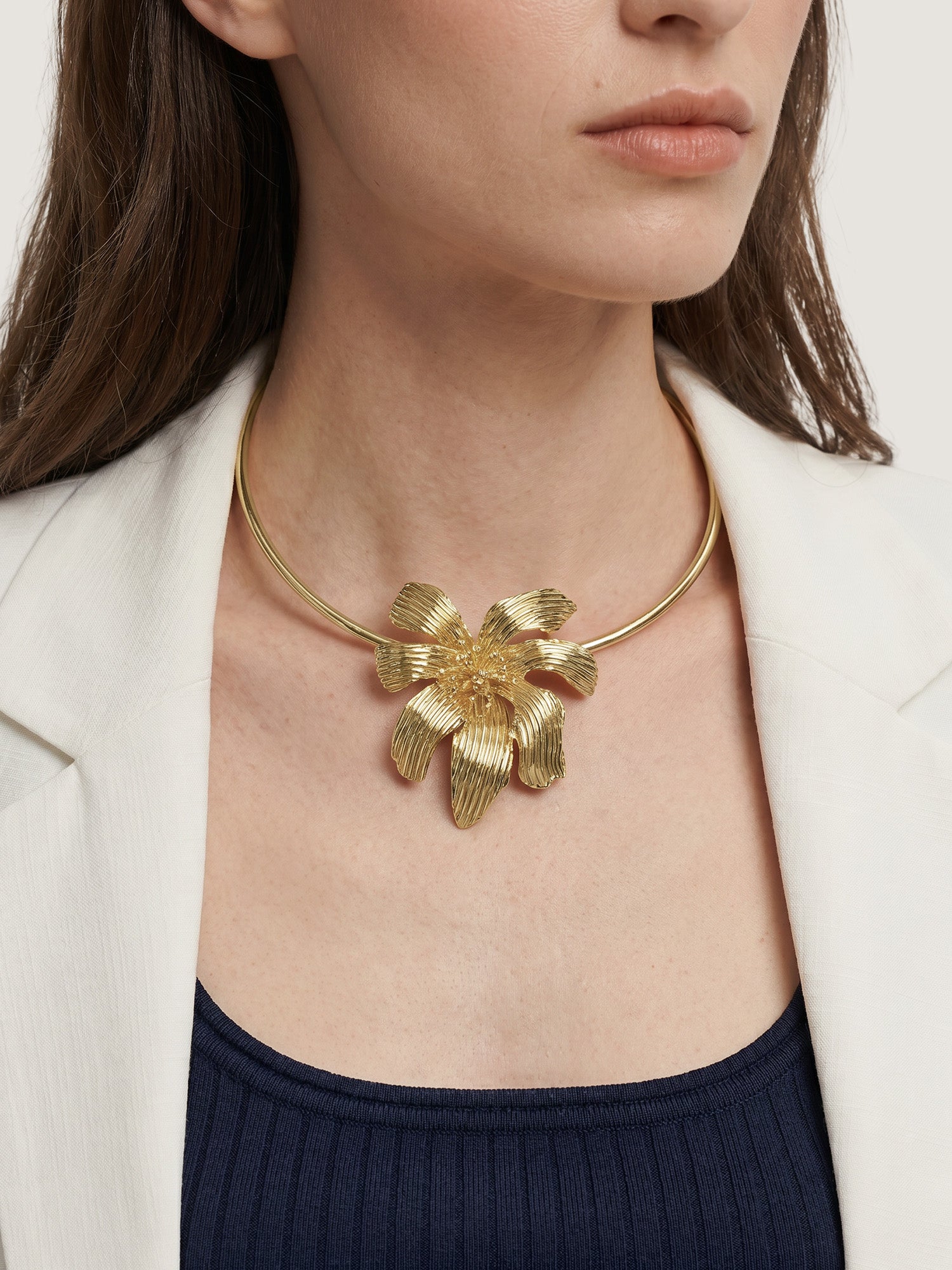 Veronica Beard Gold floral choker necklace
