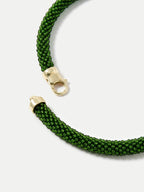 Veronica Beard Green beaded necklace with gold lobster clasp.