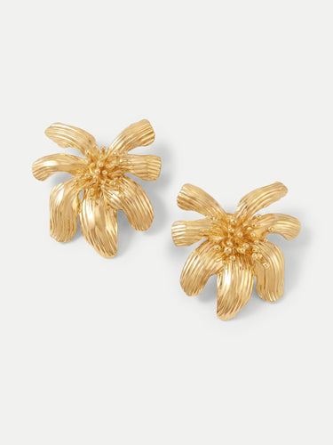 Veronica Beard Gold-toned floral earrings with textured petals and beaded
