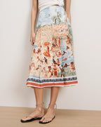 Veronica Beard White and blue tropical print midi skirt with
