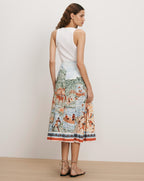 Veronica Beard White tank top and a colorful midi skirt
