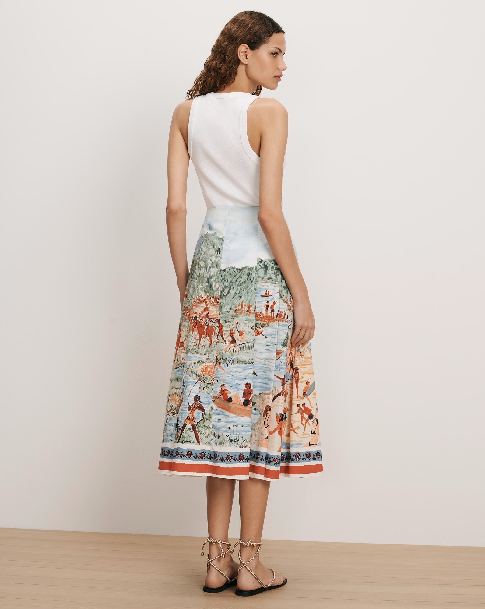Veronica Beard White tank top and a colorful midi skirt