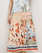 Veronica Beard White and blue button-front midi skirt with beach