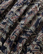 Veronica Beard Navy blue paisley print cotton skirt with gathered tiers.