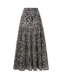 Veronica Beard Black paisley tiered maxi skirt